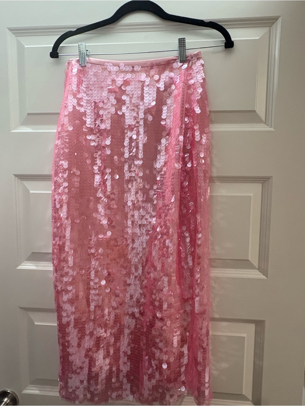 LoveShackFancy Pink Sequin Midi Skirt
